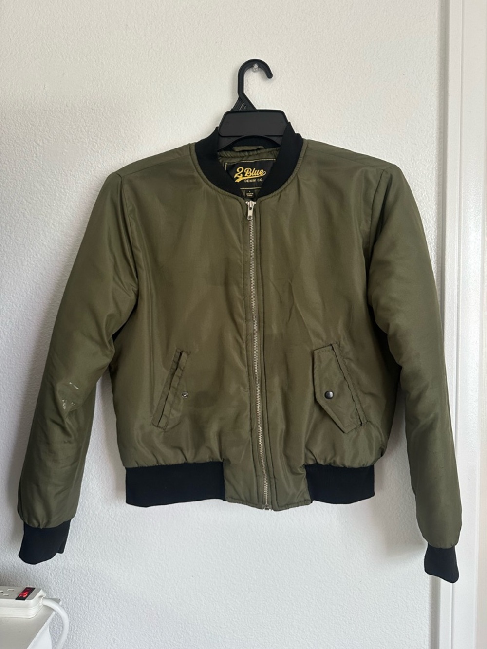 Women’s Olive Bomber Jacket - Classic Zip Front Medium to Large